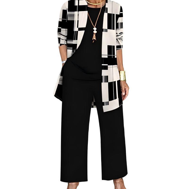 Ensemble trois pièces femme avec cardigan imprimé