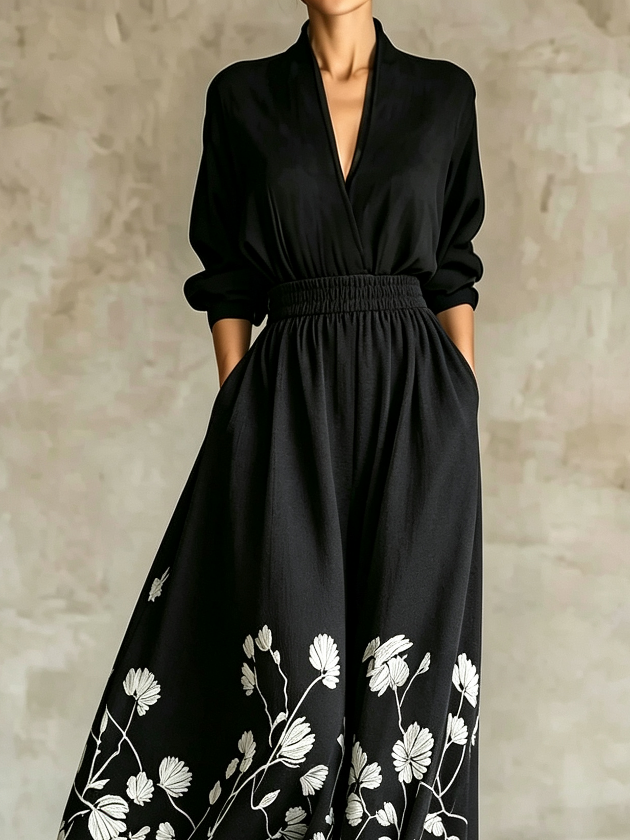 Albertine | Ensemble Deux Pièces Chemise Cache-Cœur Col V et Jupe Longue Imprimé Fleuri