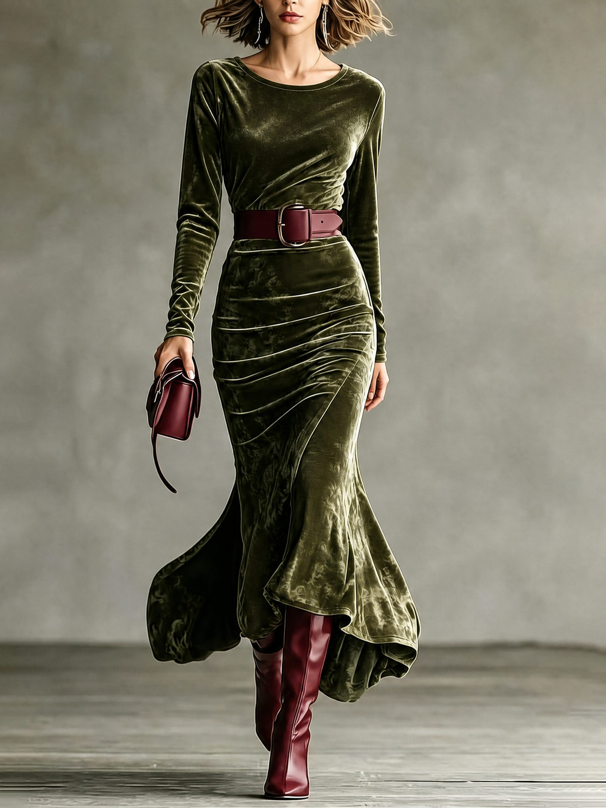 Chantal | Robe Longue Sirène en Velours à Manches Longues