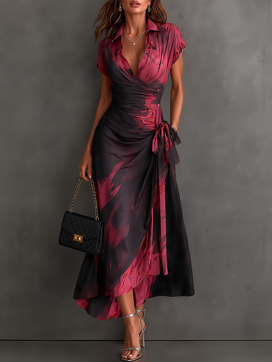 Bérénice | Robe Midi Portefeuille à Imprimé Aquarelle