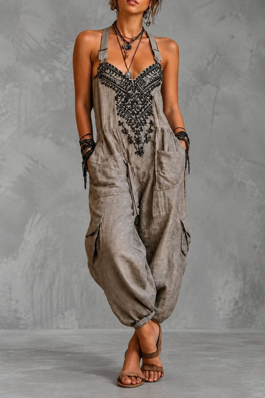 Combinaison femme bohème brodée avec poches pratiques