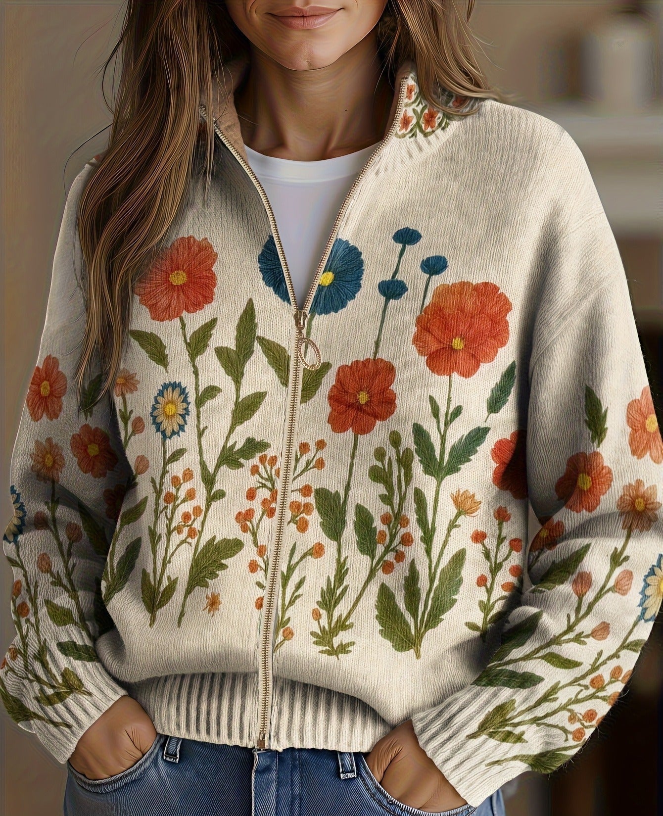 Florine | Cardigan Zippé Prairie Fleurie Sauvage
