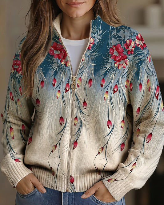 Séraphine | Cardigan Zippé Dégradé Fleuri